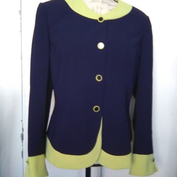 SIZE 8 EMILY BLUE WITH GREEN FULL SLEEVED PROFESSIONAL SUIT BLAZER JACKET - Picture 2 of 2